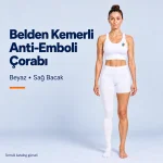 Beyaz belden kemerli sağ bacak tekli anti emboli çorabı, model üzerinde temsili kapak görseli